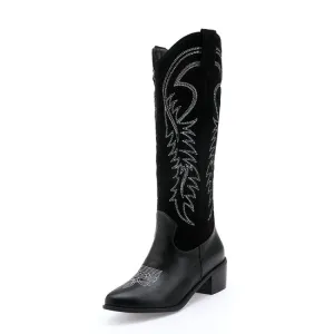 Women's Embroidery High Heel Knee High Boots