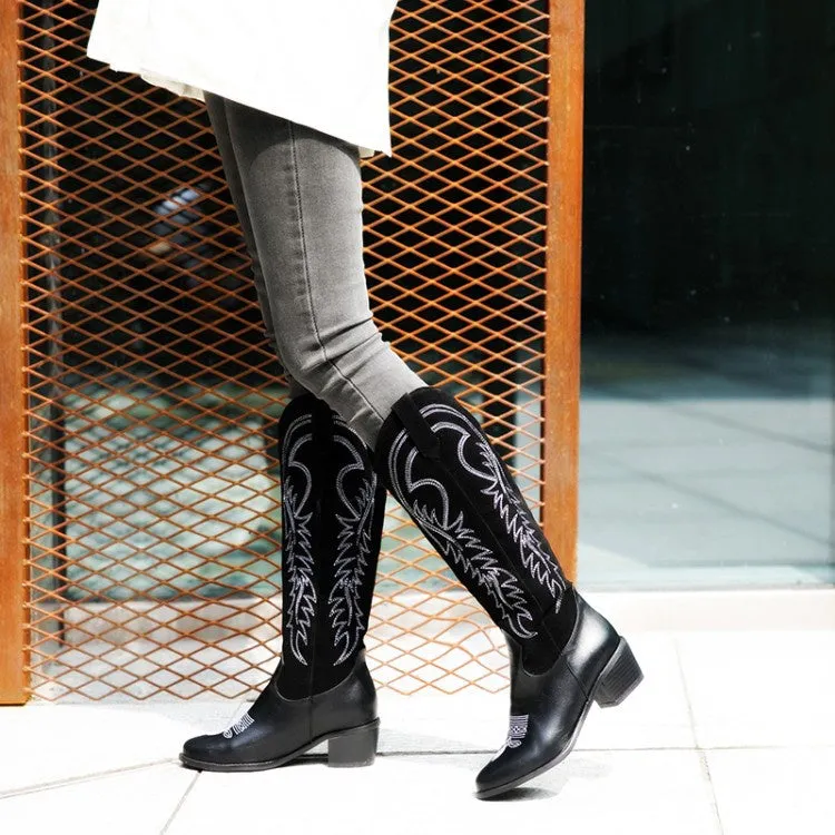 Women's Embroidery High Heel Knee High Boots