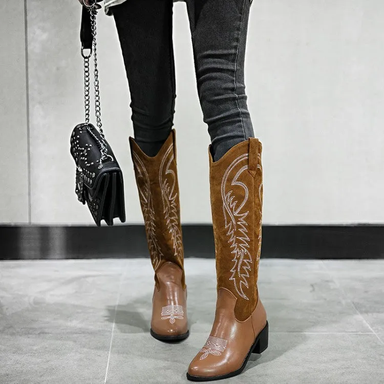 Women's Embroidery High Heel Knee High Boots