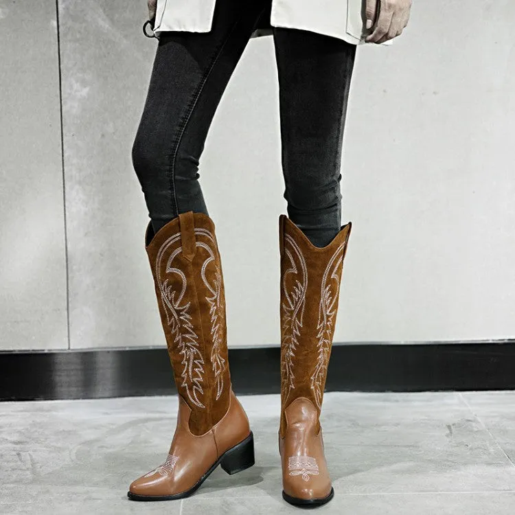 Women's Embroidery High Heel Knee High Boots