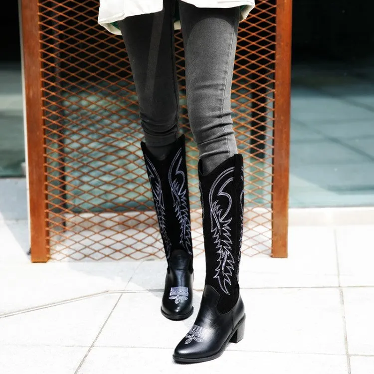 Women's Embroidery High Heel Knee High Boots