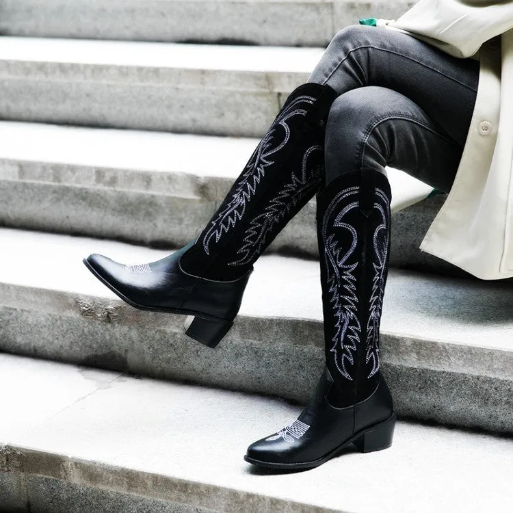 Women's Embroidery High Heel Knee High Boots