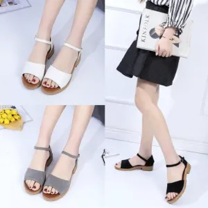 Women's Fashion Buckle Strap Heeled Sandals Slip-On Shoes  H1