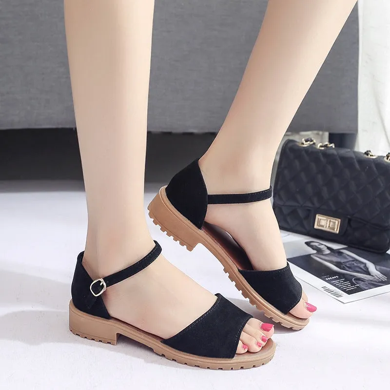 Women's Fashion Buckle Strap Heeled Sandals Slip-On Shoes  H1