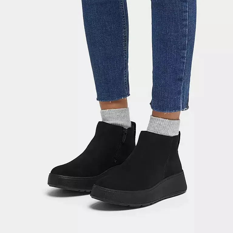 Women's Fitflop F-Mode Suede Flatform Zip Ankle Boots Color: All Black