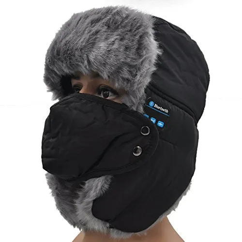 XIKEZAN Bluetooth Hat Wireless Men & Women Faux Fur Winter Cap With Built in Stereo Headphones (Rabbit Fur Black)