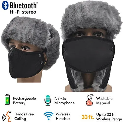 XIKEZAN Bluetooth Hat Wireless Men & Women Faux Fur Winter Cap With Built in Stereo Headphones (Rabbit Fur Black)